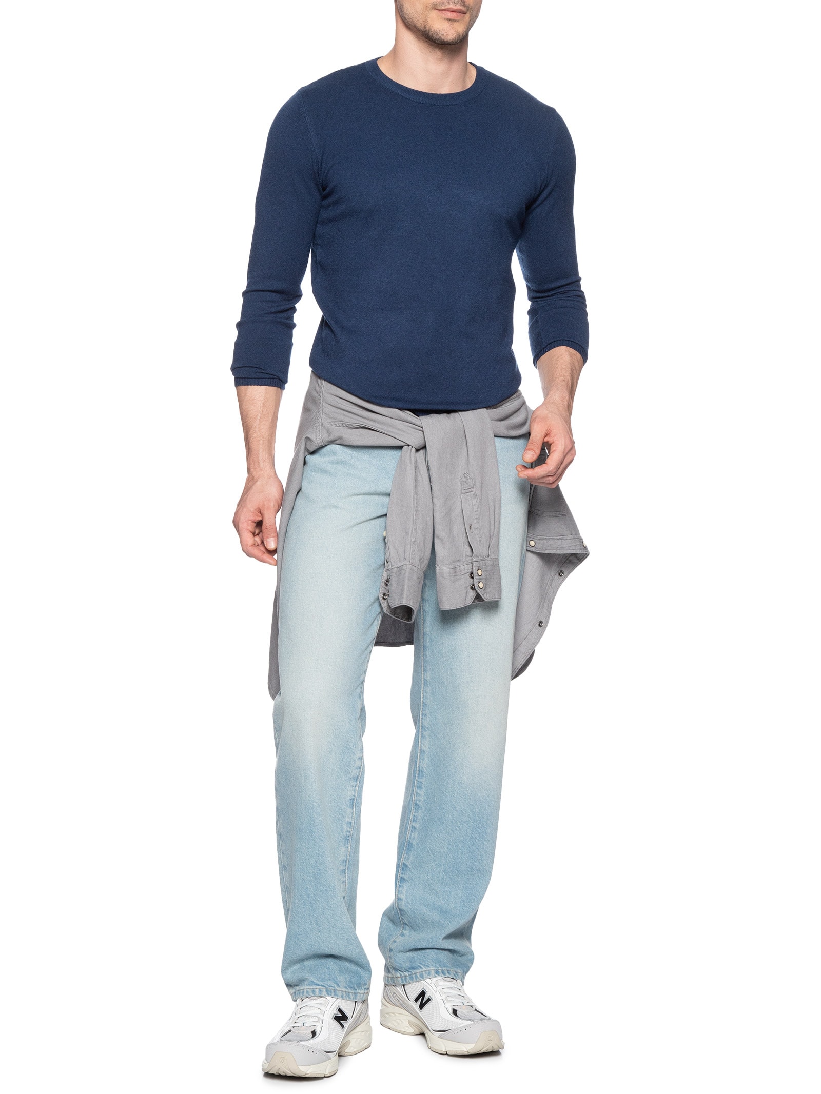 Suéter Tricot Masculino Básico Gola Redonda Azul Basiq Men