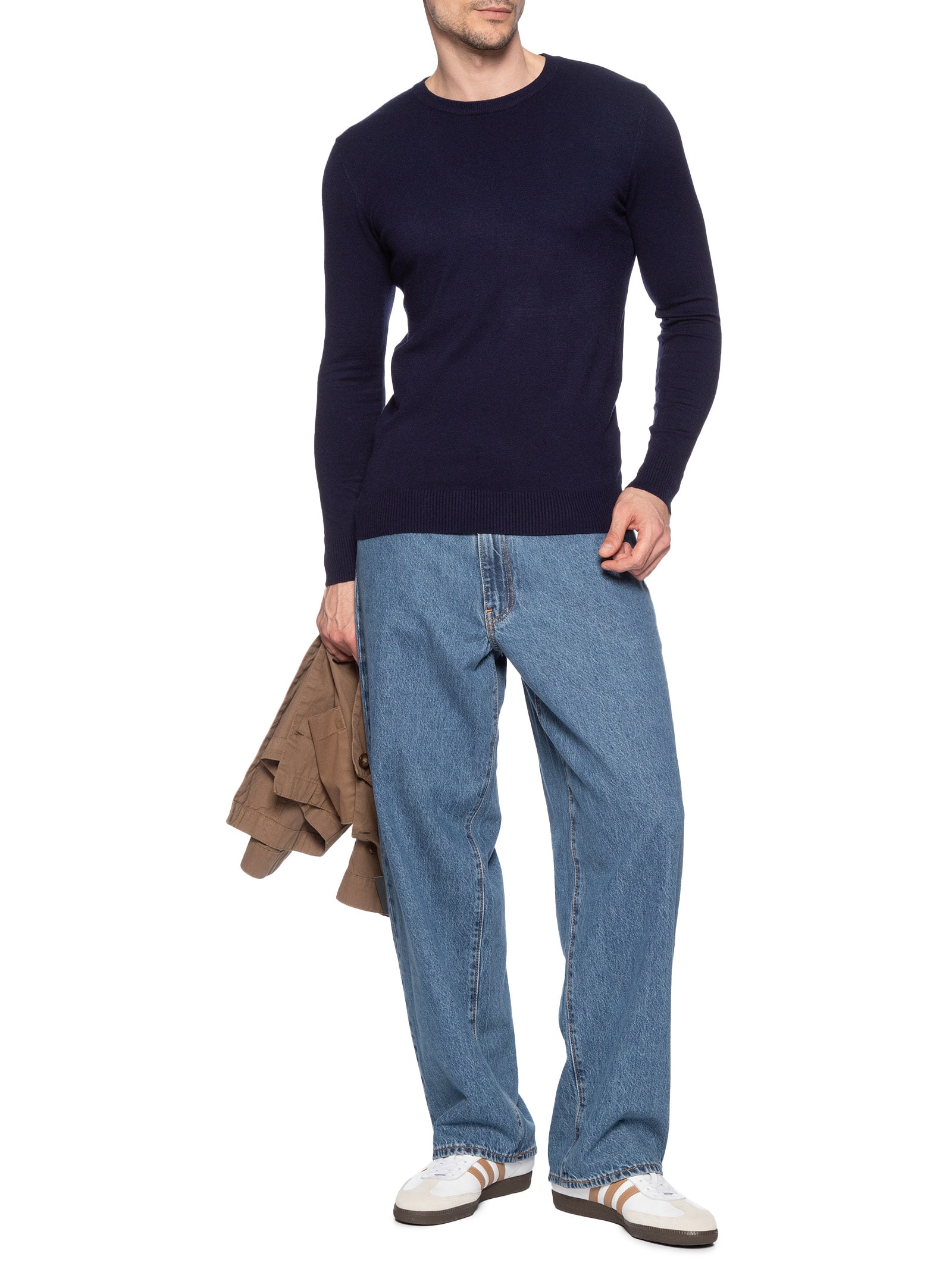 Suéter Tricot Masculino Básico Gola Redonda Azul Basiq Men