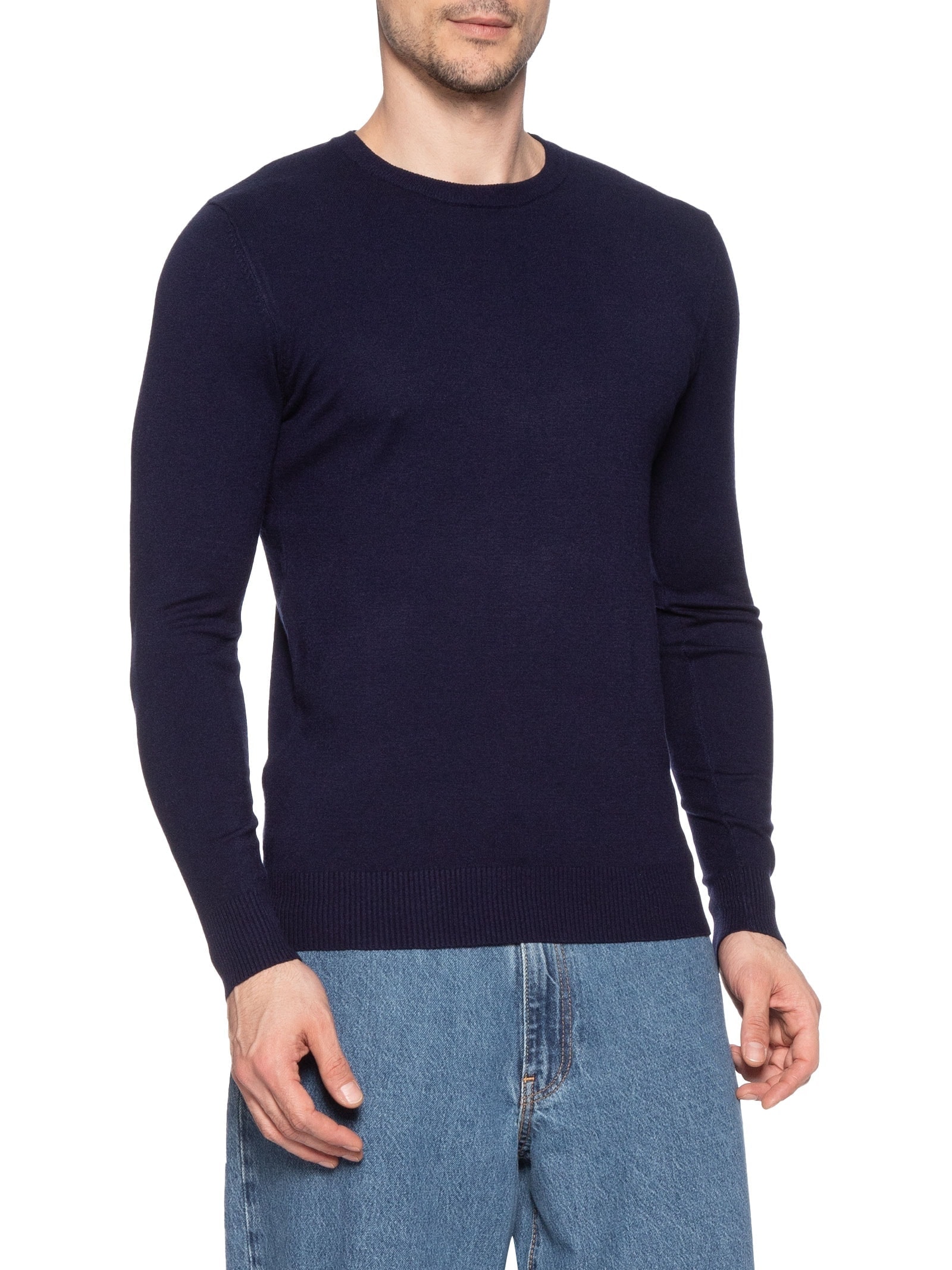 Suéter Tricot Masculino Básico Gola Redonda Azul Basiq Men