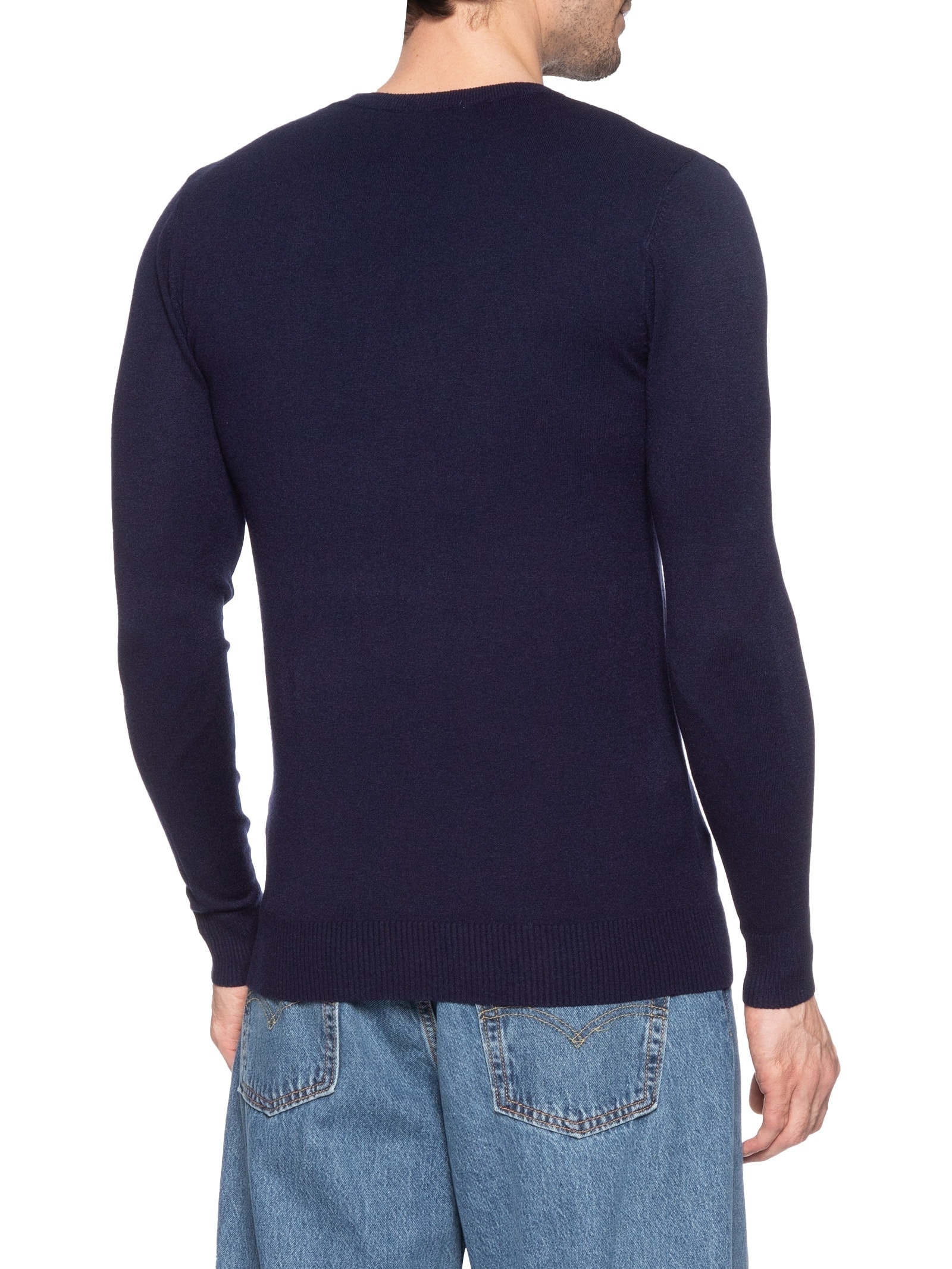 Suéter Tricot Masculino Básico Gola Redonda Azul Basiq Men