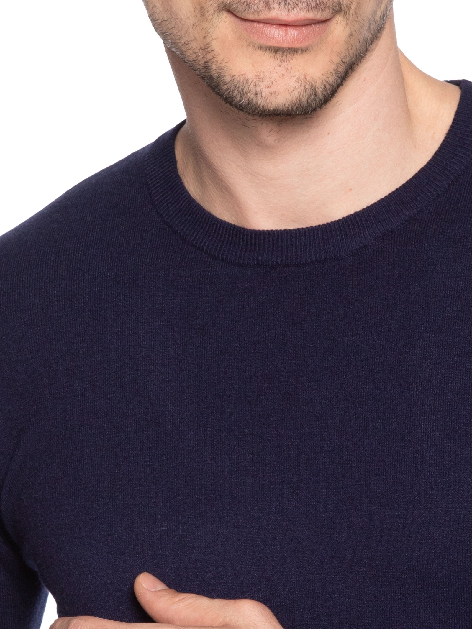 Suéter Tricot Masculino Básico Gola Redonda Azul Basiq Men