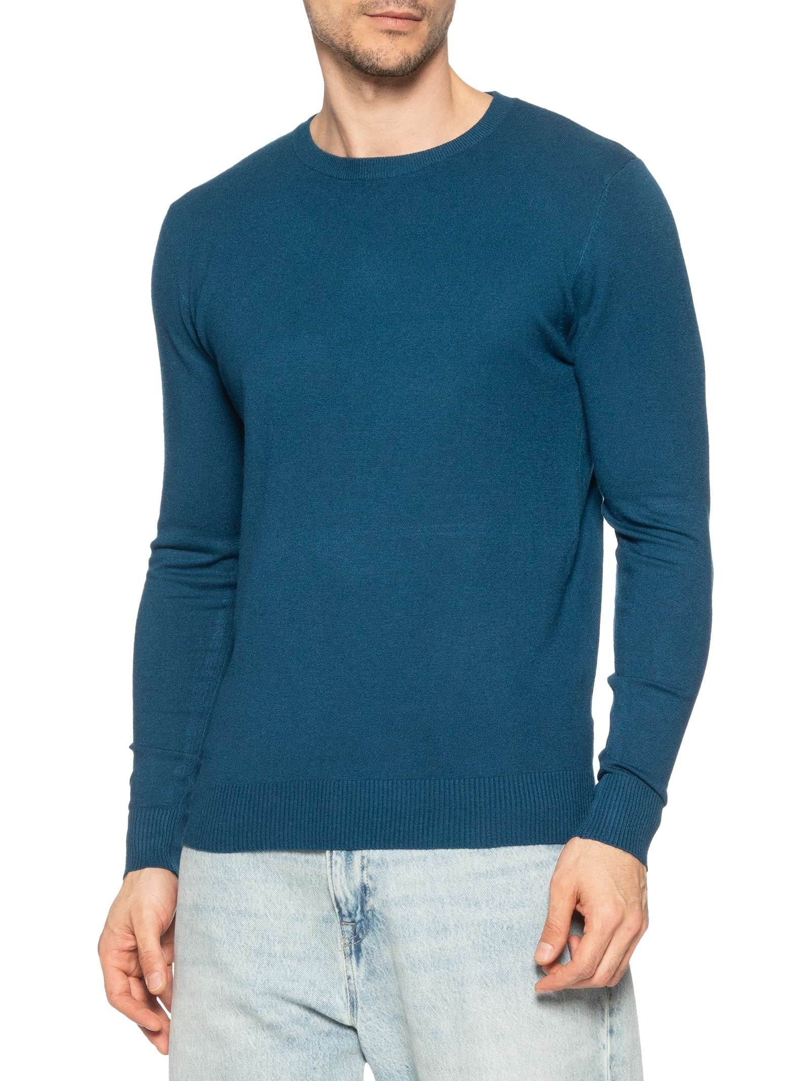 Suéter Tricot Masculino Básico Gola Redonda Azul Basiq Men