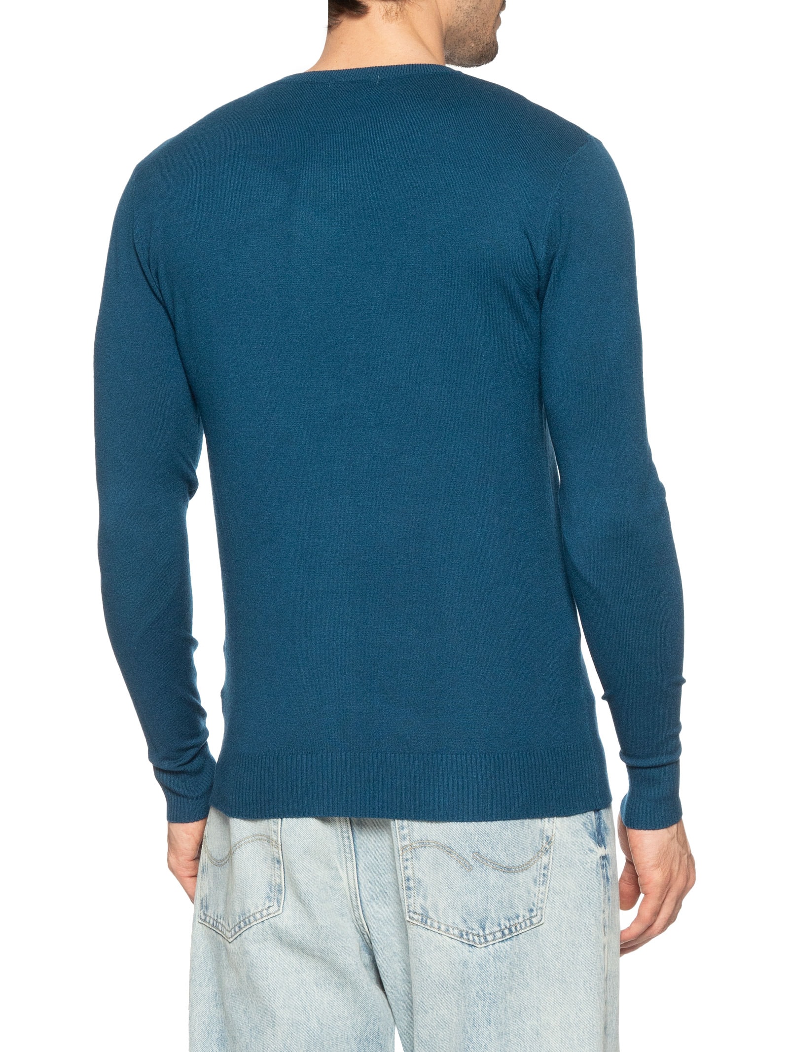 Suéter Tricot Masculino Básico Gola Redonda Azul Basiq Men