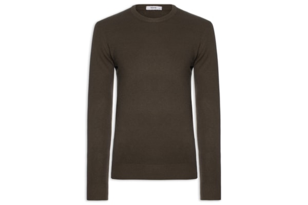 Suéter Tricot Masculino Básico Gola Redonda - Bege