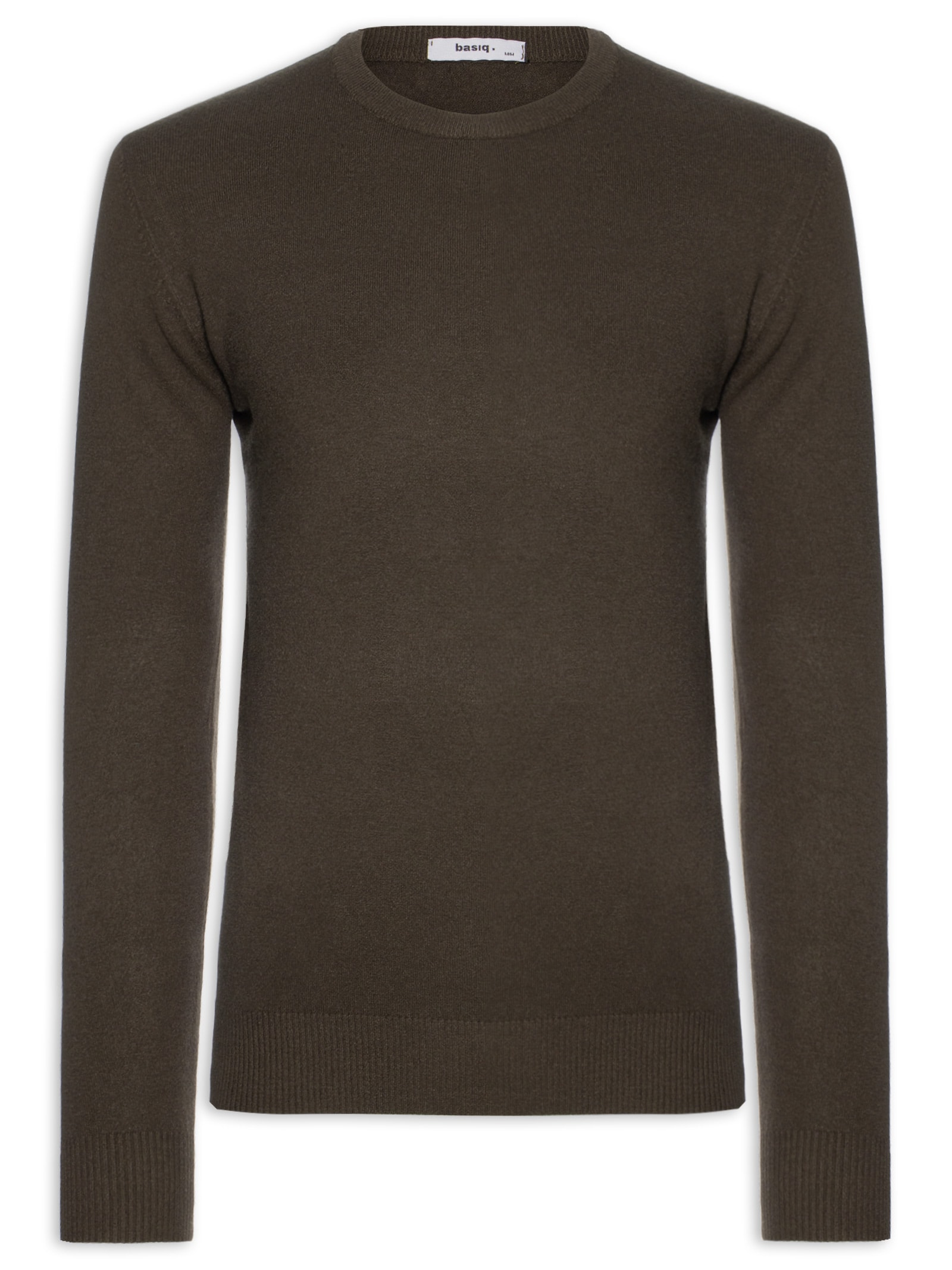 Suéter Tricot Masculino Básico Gola Redonda Bege Basiq Men