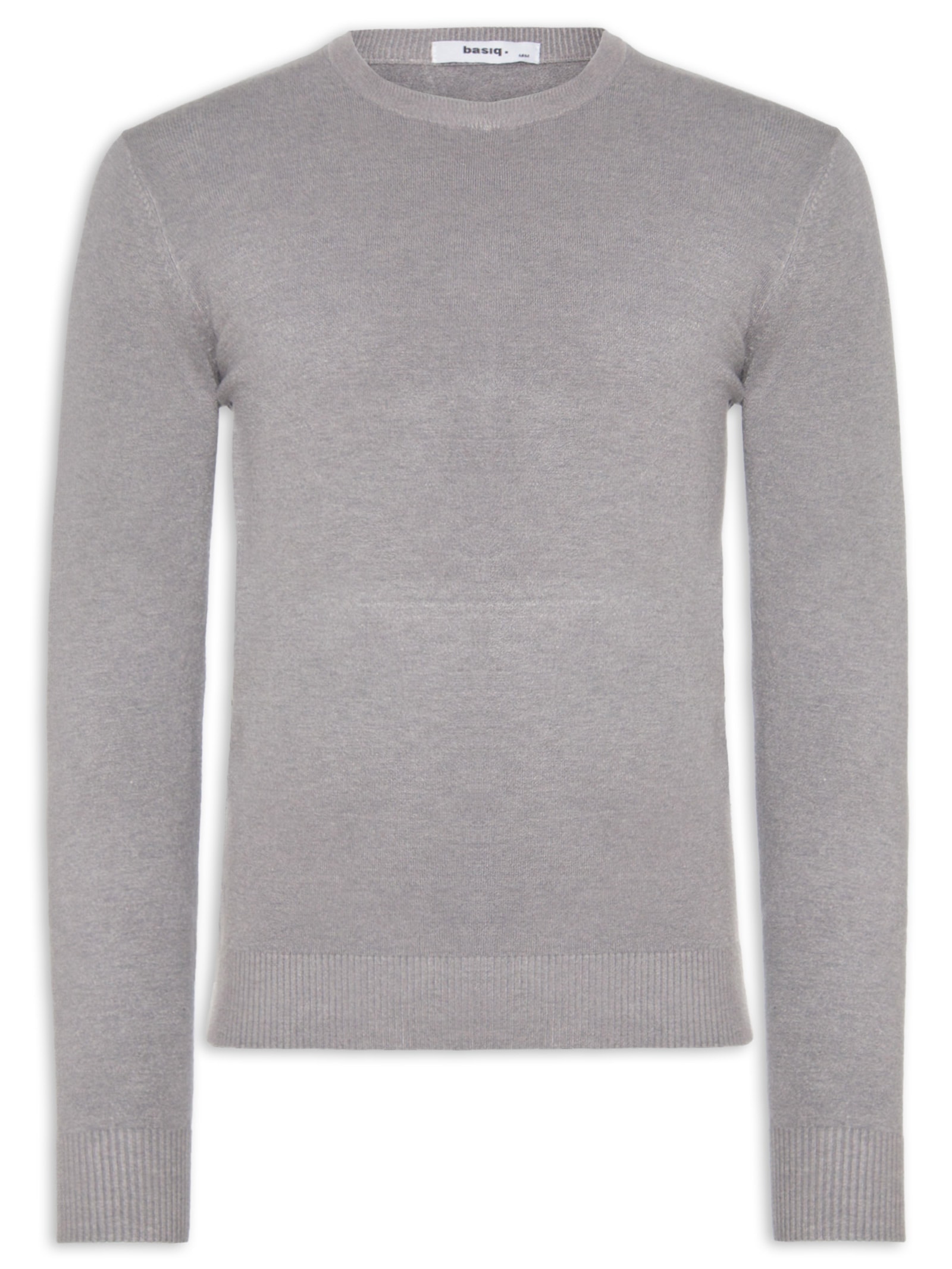 Suéter Tricot Masculino Básico Gola Redonda Cinza Basiq Men