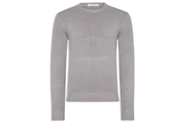 Suéter Tricot Masculino Básico Gola Redonda - Cinza
