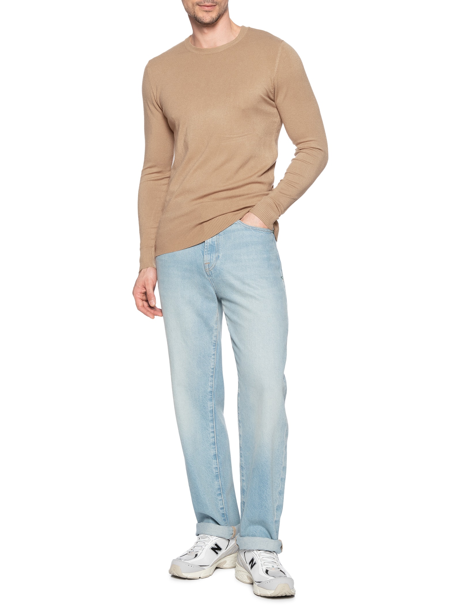 Suéter Tricot Masculino Básico Gola Redonda Marrom Basiq Men