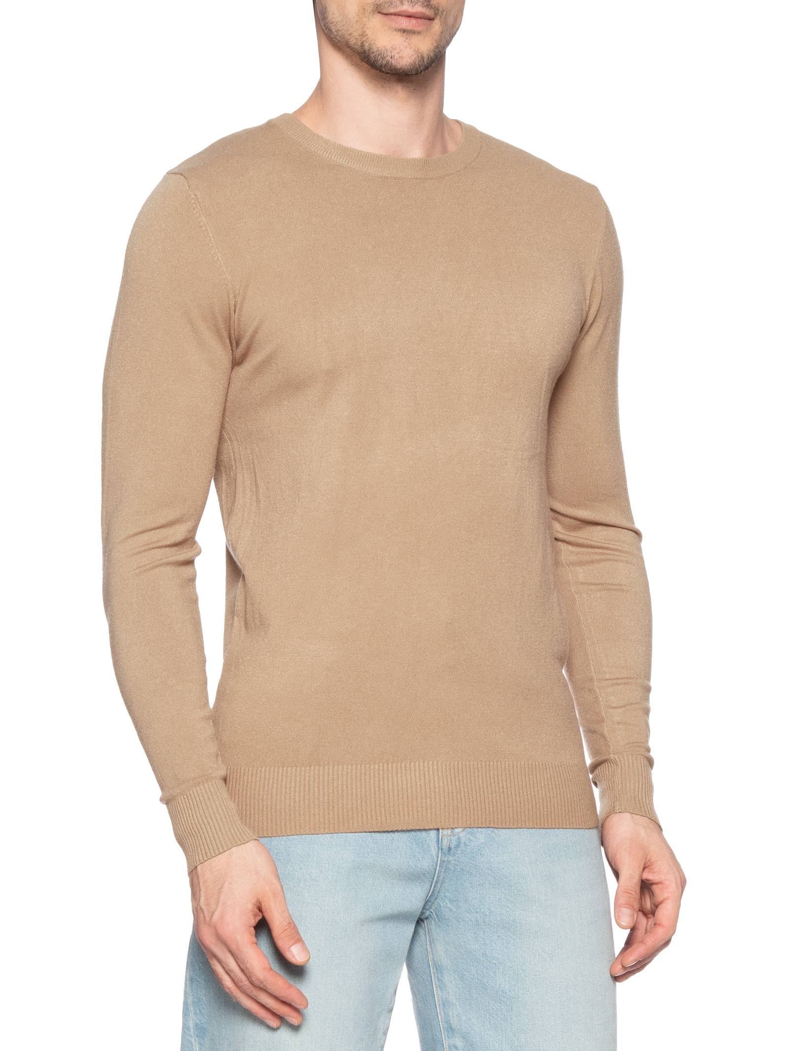 Suéter Tricot Masculino Básico Gola Redonda Marrom Basiq Men