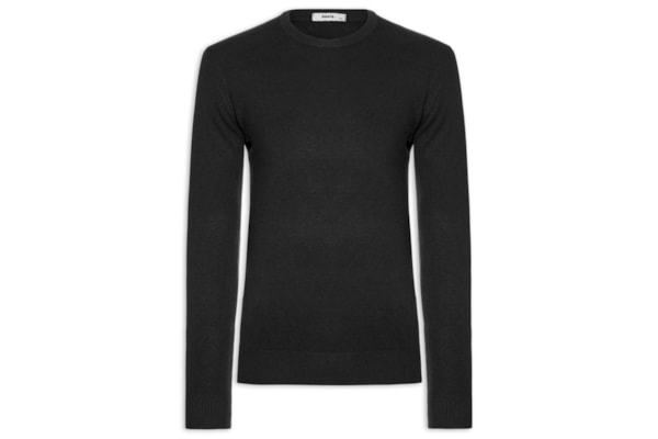 Suéter Tricot Masculino Básico Gola Redonda - Preto