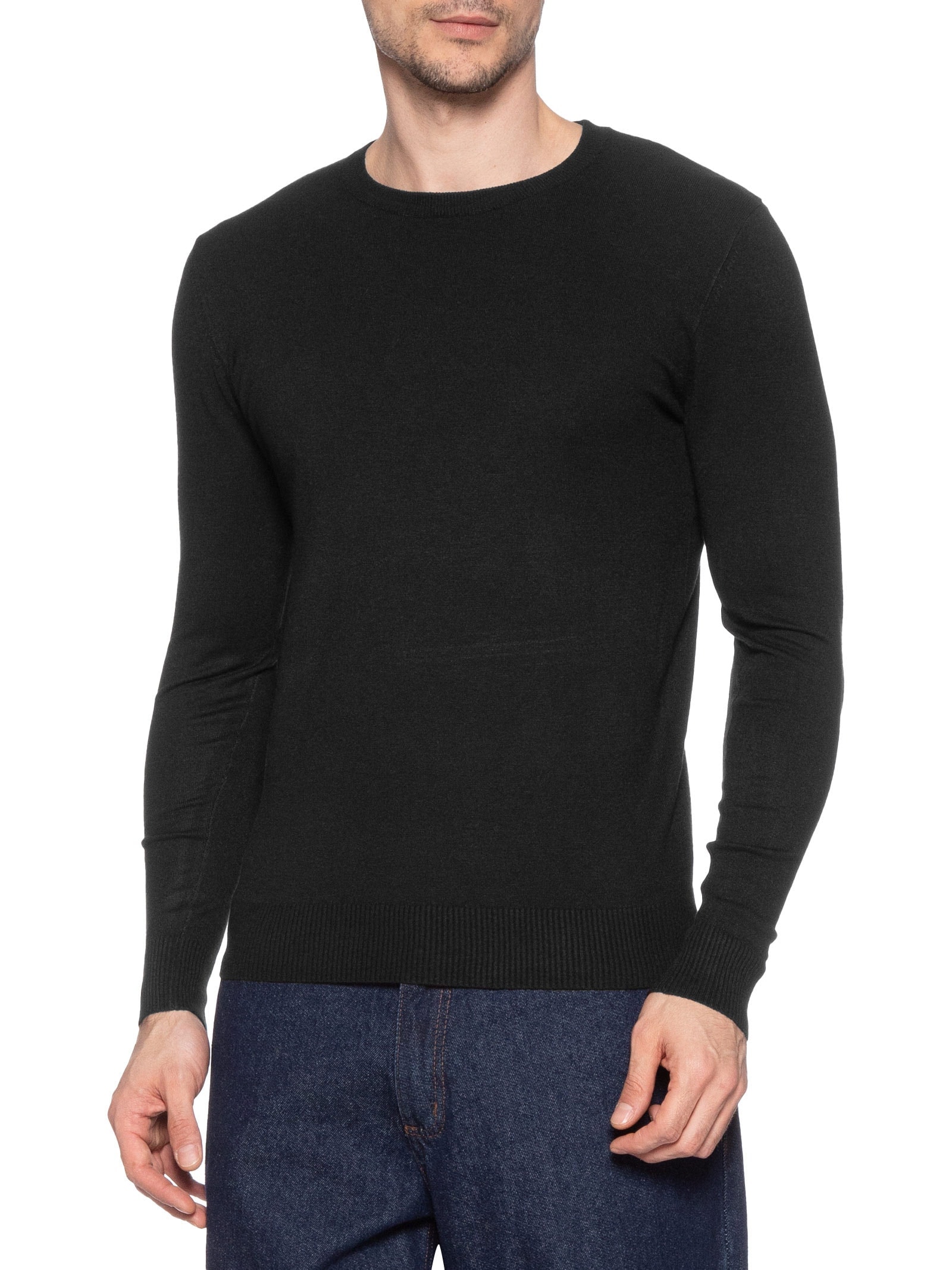 Suéter Tricot Masculino Básico Gola Redonda Preto Basiq Men