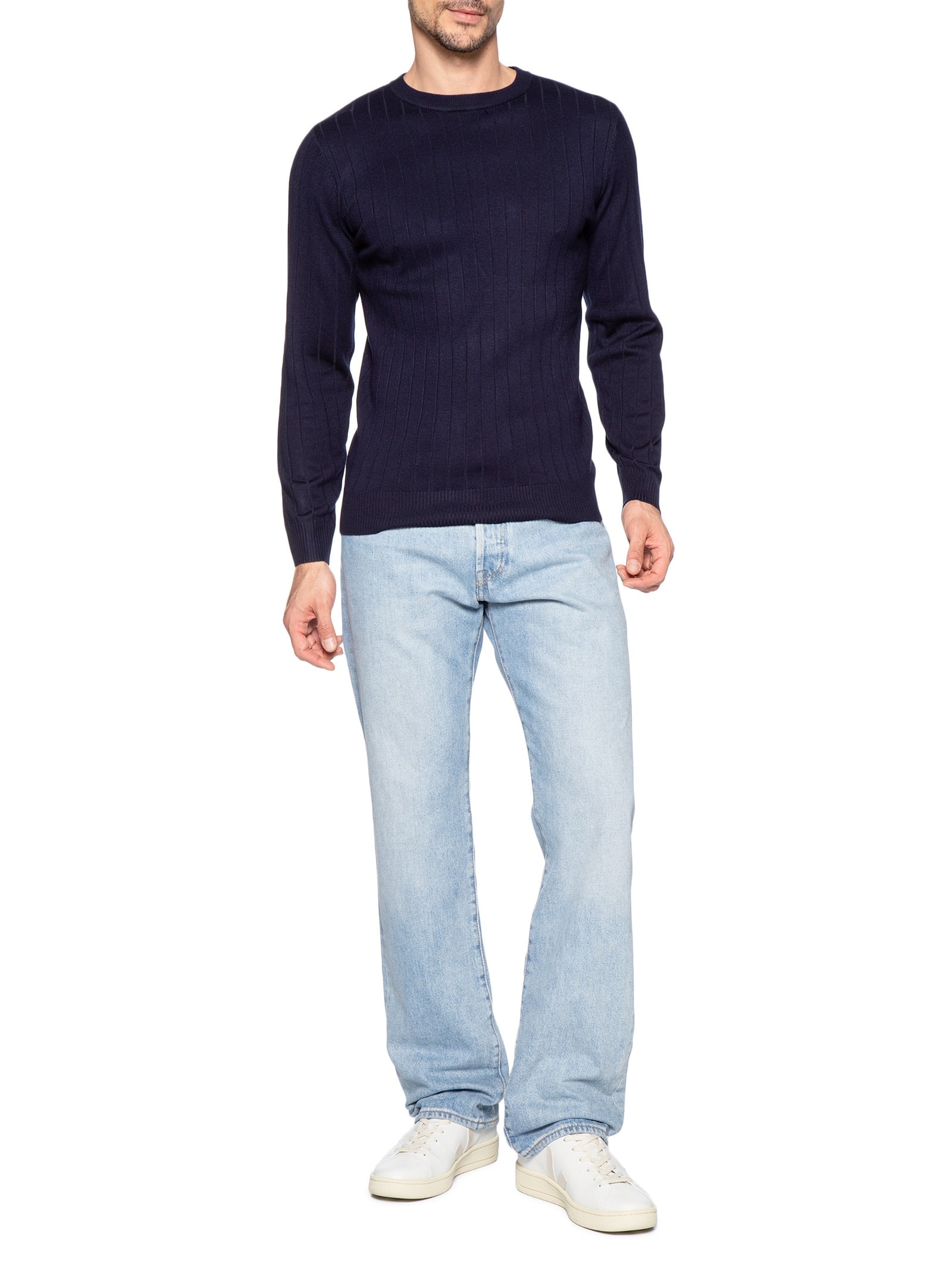 Suéter Tricot Masculino Com Textura Azul Basiq Men