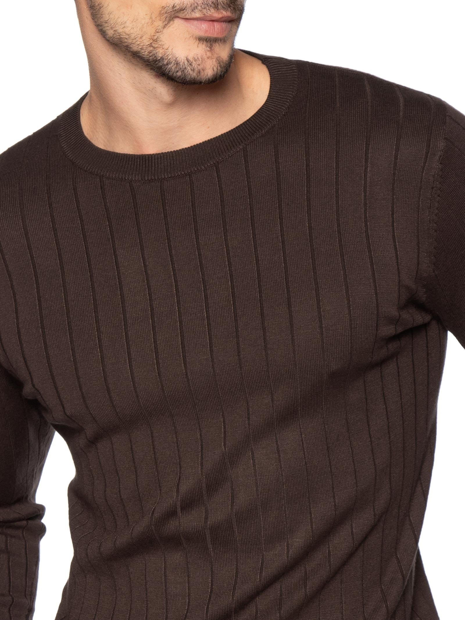 Suéter Tricot Masculino Com Textura Marrom Basiq Men