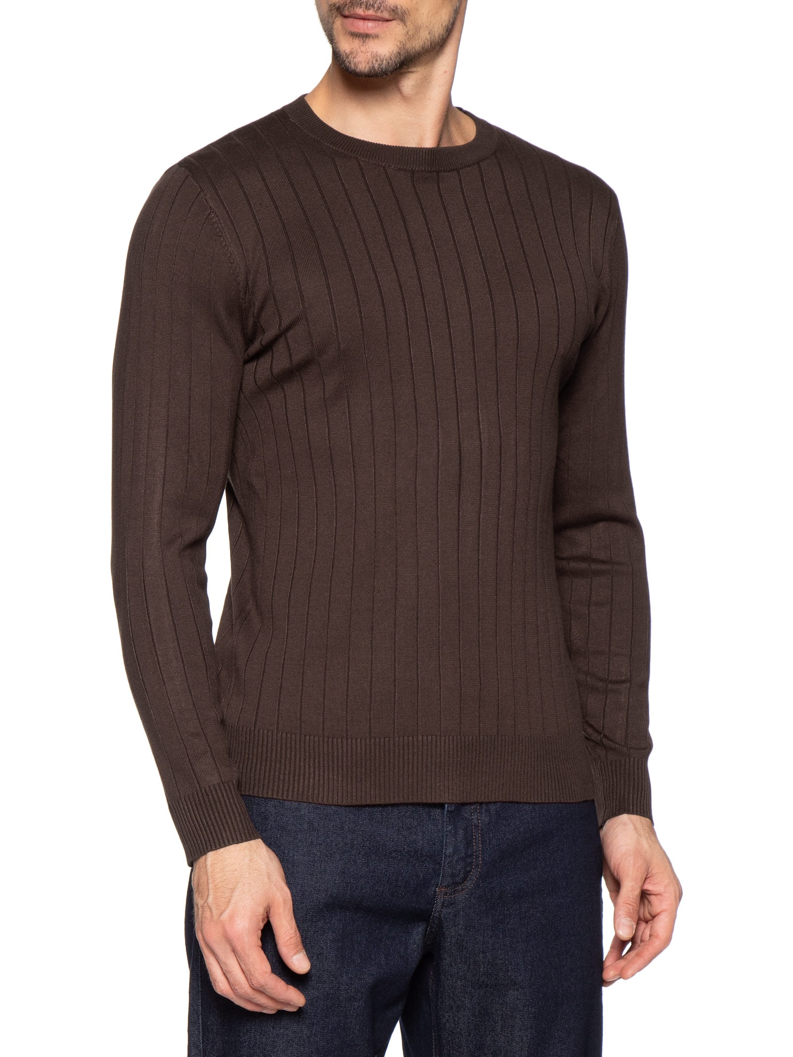 Suéter Tricot Masculino Com Textura Marrom Basiq Men
