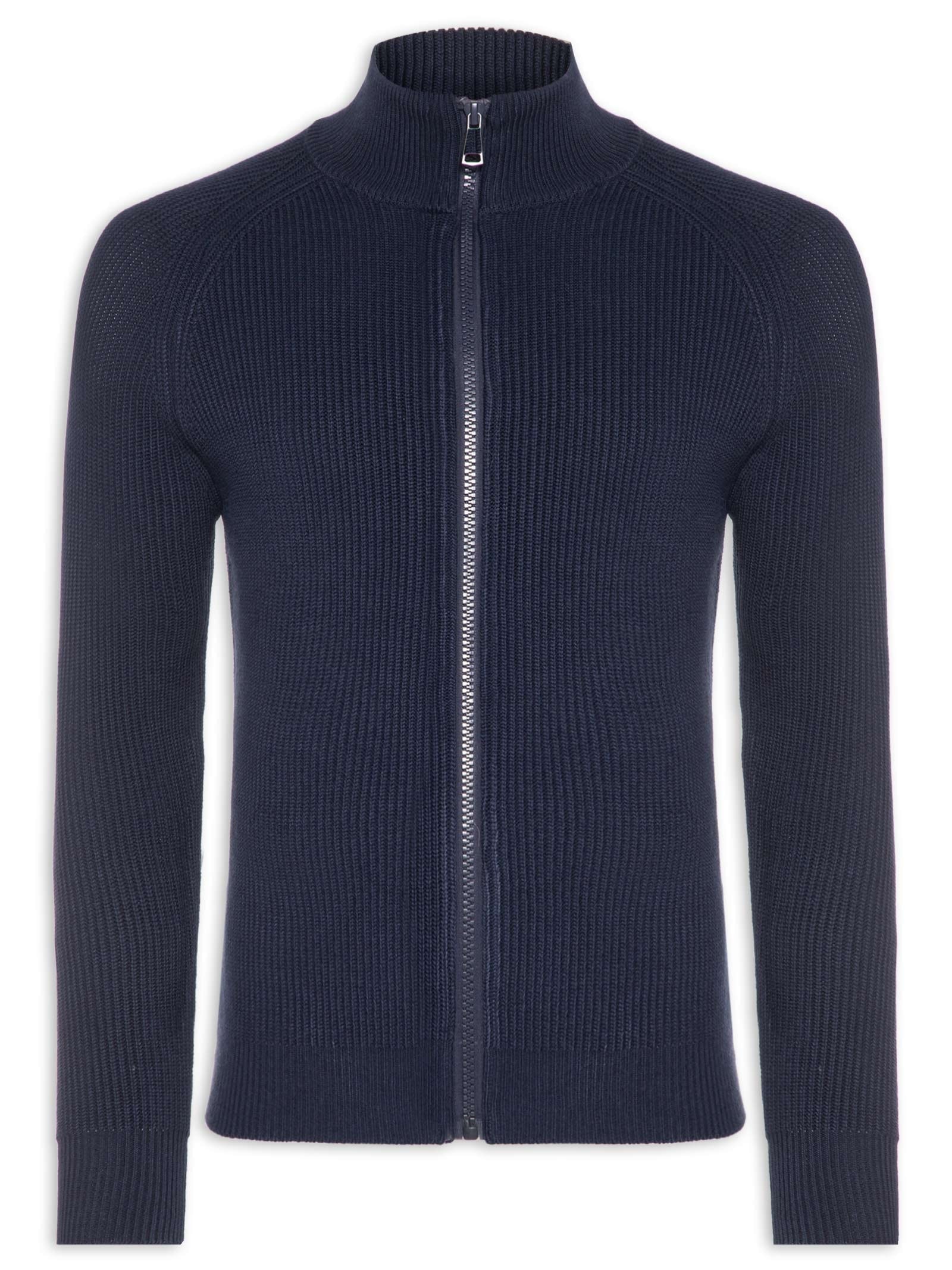 Suéter Tricot Masculino Gola Alta Com Zíper Azul Basiq Men