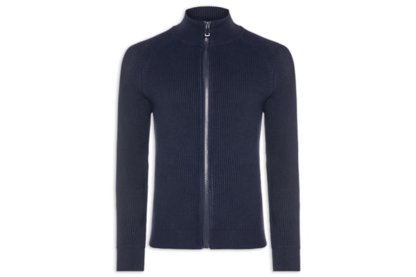 Suéter Tricot Masculino Gola Alta Com Zíper - Azul