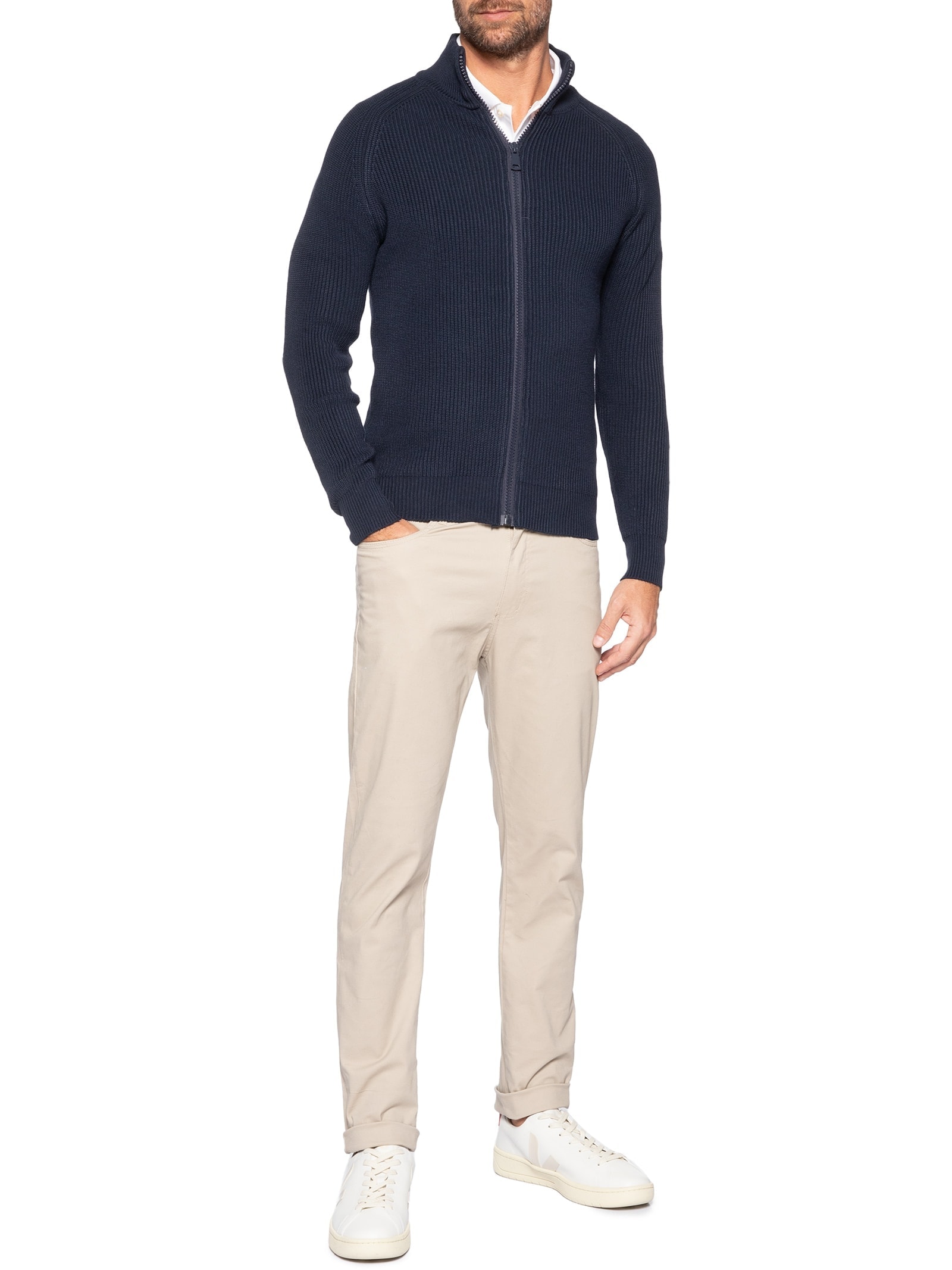 Suéter Tricot Masculino Gola Alta Com Zíper Azul Basiq Men