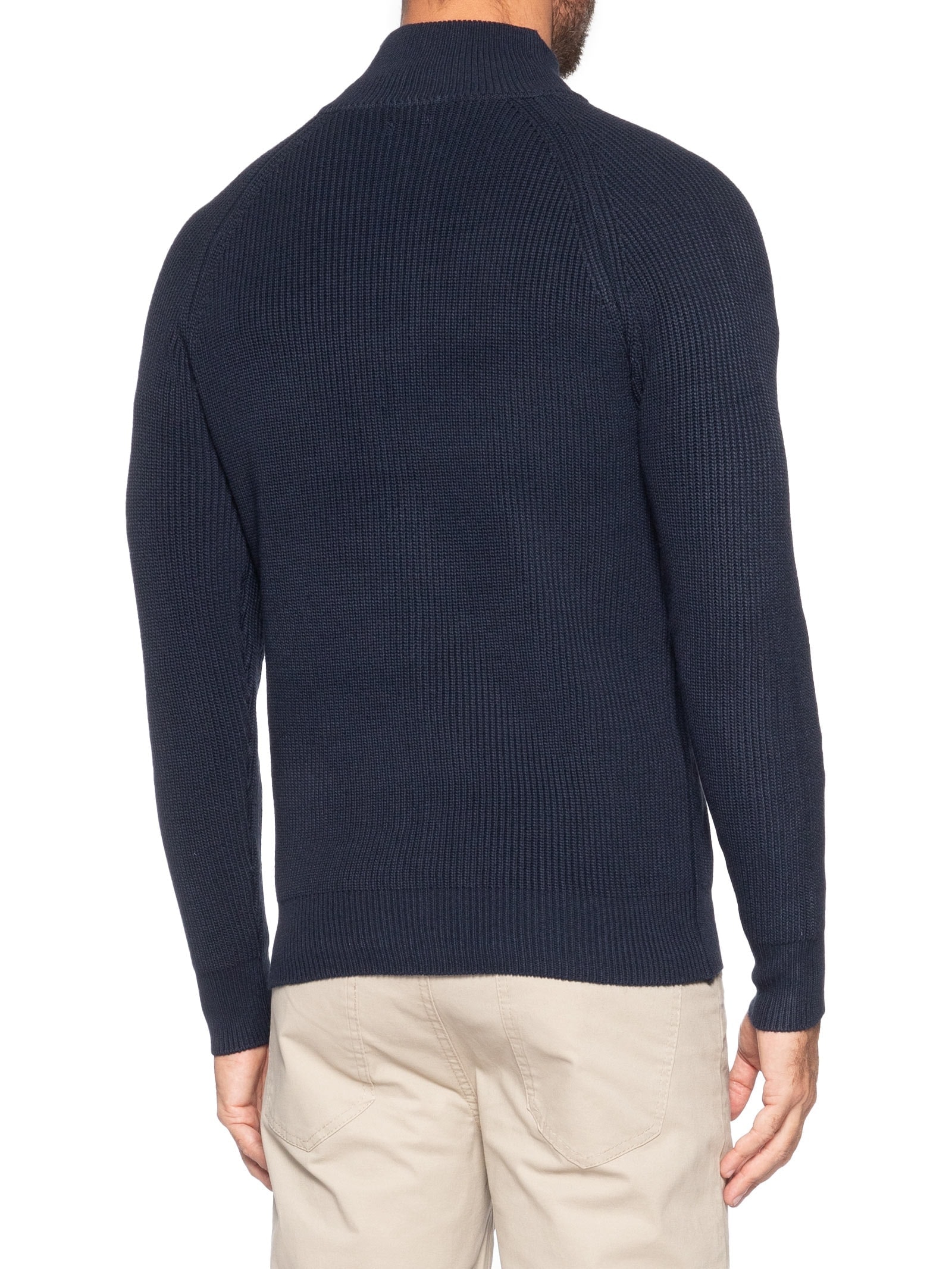 Suéter Tricot Masculino Gola Alta Com Zíper Azul Basiq Men