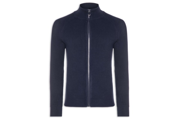 Suéter Tricot Masculino Gola Alta Com Zíper - Azul