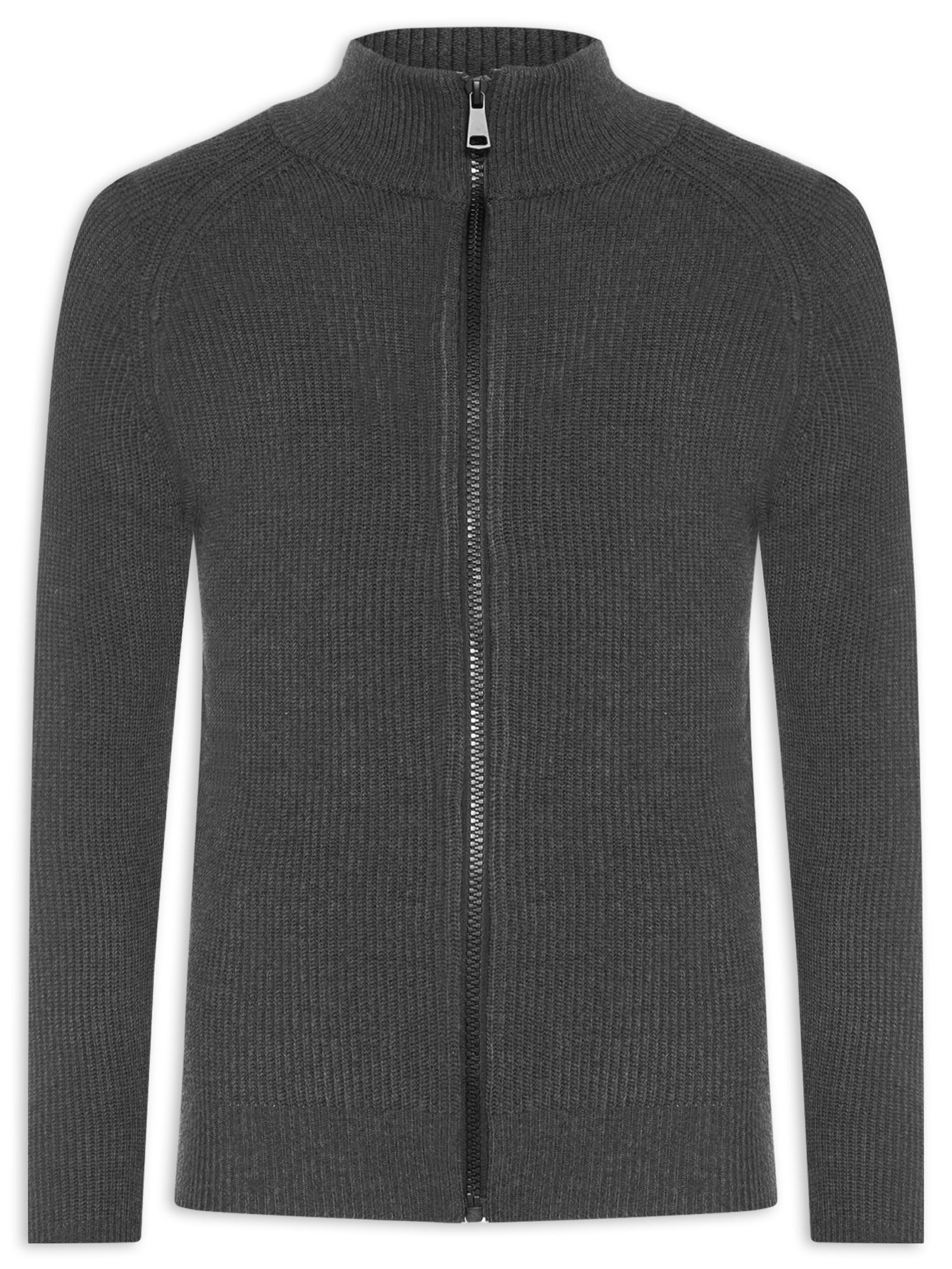 Suéter Tricot Masculino Gola Alta Com Zíper Cinza Basiq Men