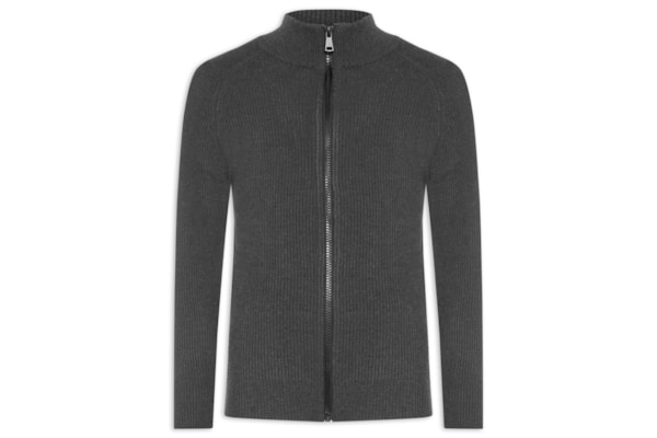 Suéter Tricot Masculino Gola Alta Com Zíper - Cinza
