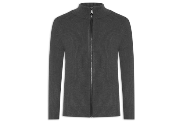 Suéter Tricot Masculino Gola Alta Com Zíper - Cinza