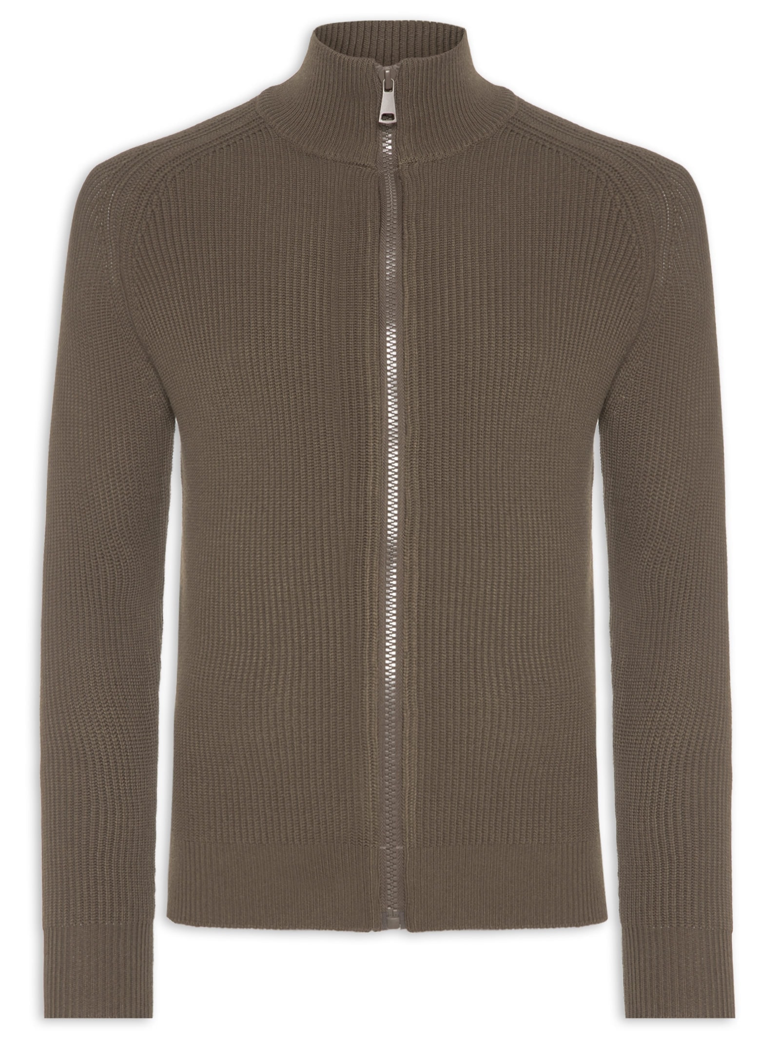 Suéter Tricot Masculino Gola Alta Com Zíper Marrom Basiq Men