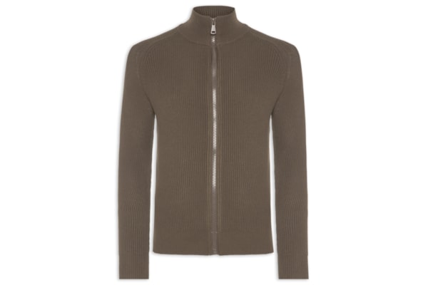 Suéter Tricot Masculino Gola Alta Com Zíper - Marrom