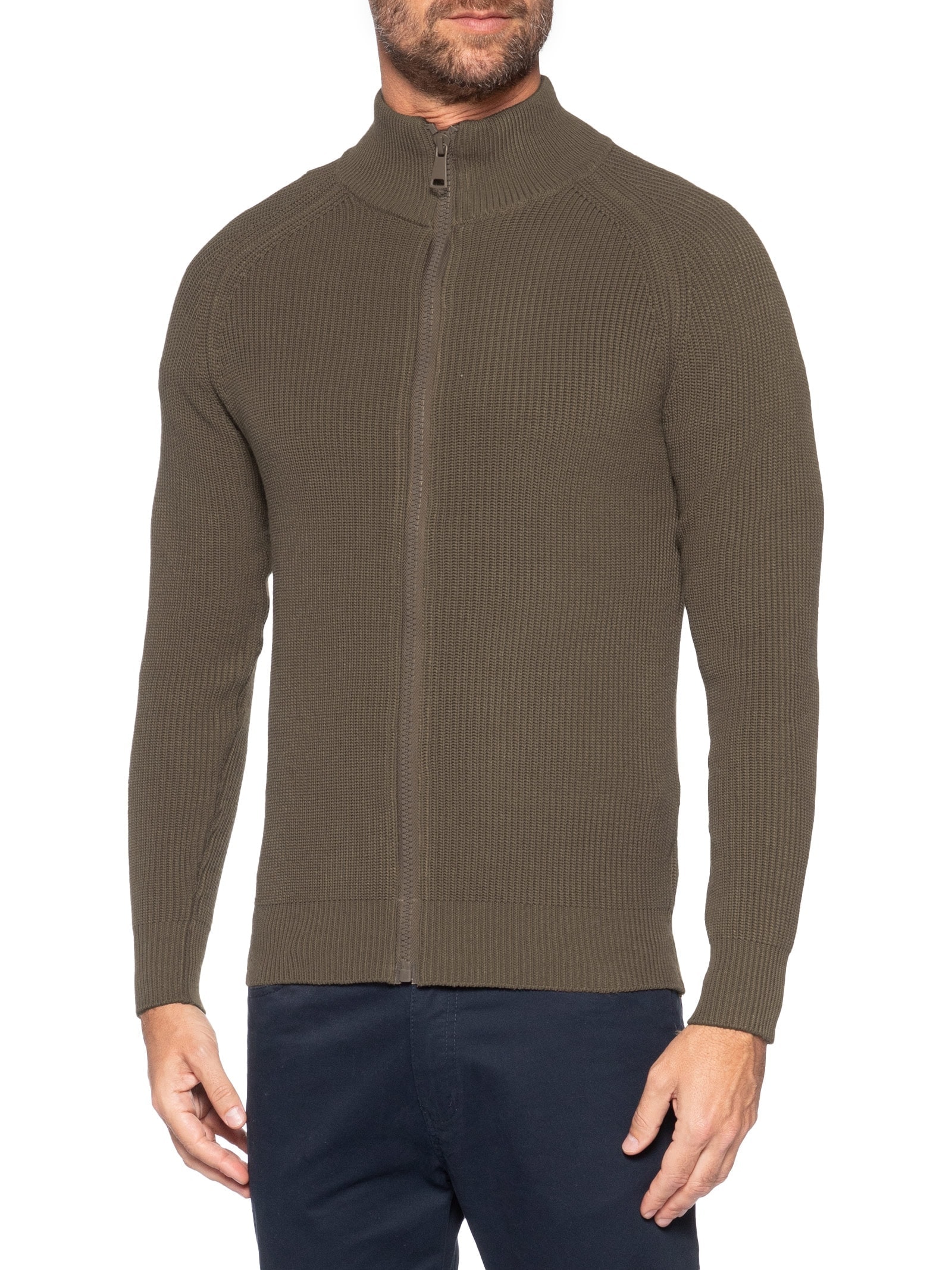 Suéter Tricot Masculino Gola Alta Com Zíper Marrom Basiq Men