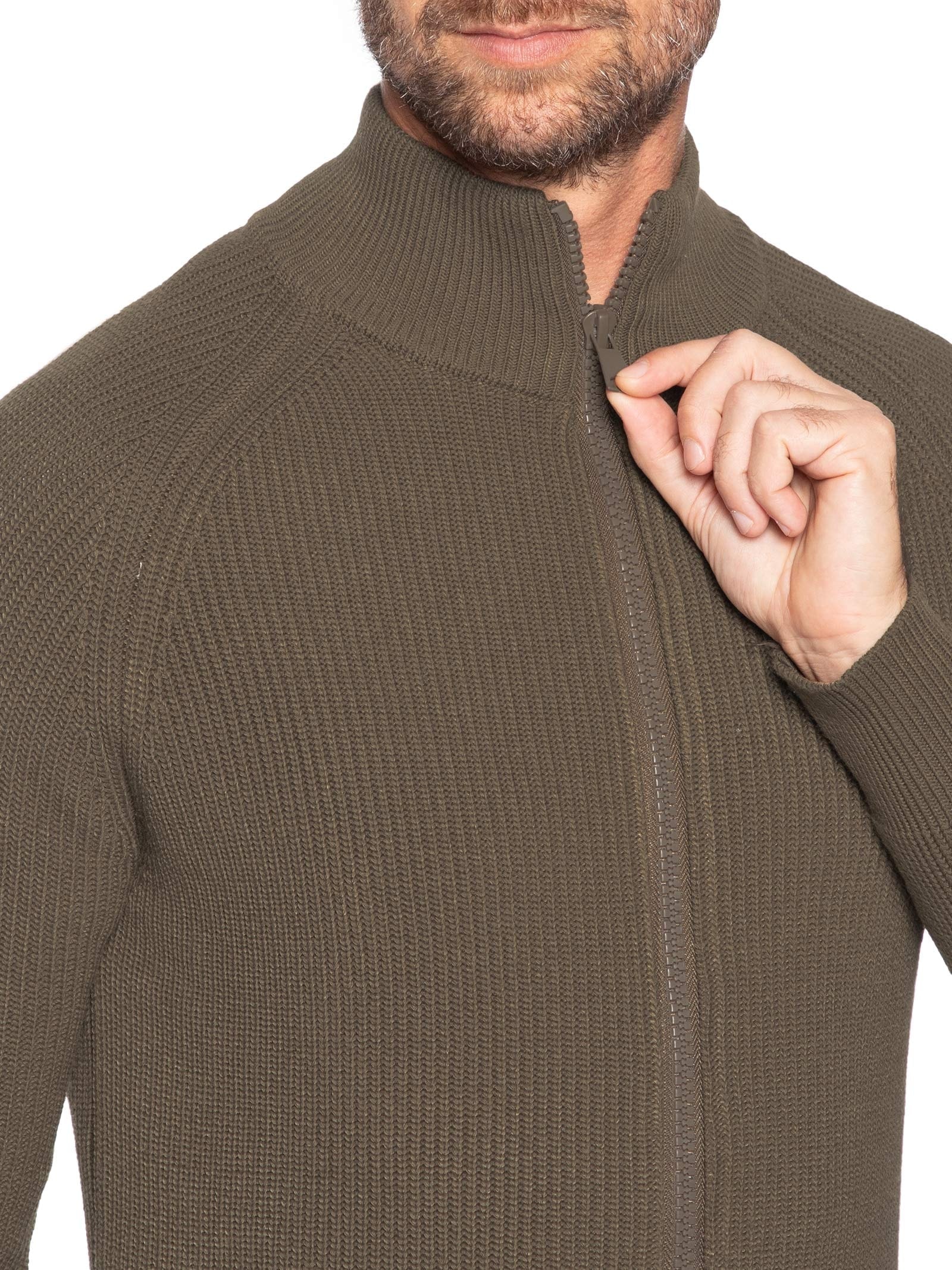 Suéter Tricot Masculino Gola Alta Com Zíper Marrom Basiq Men