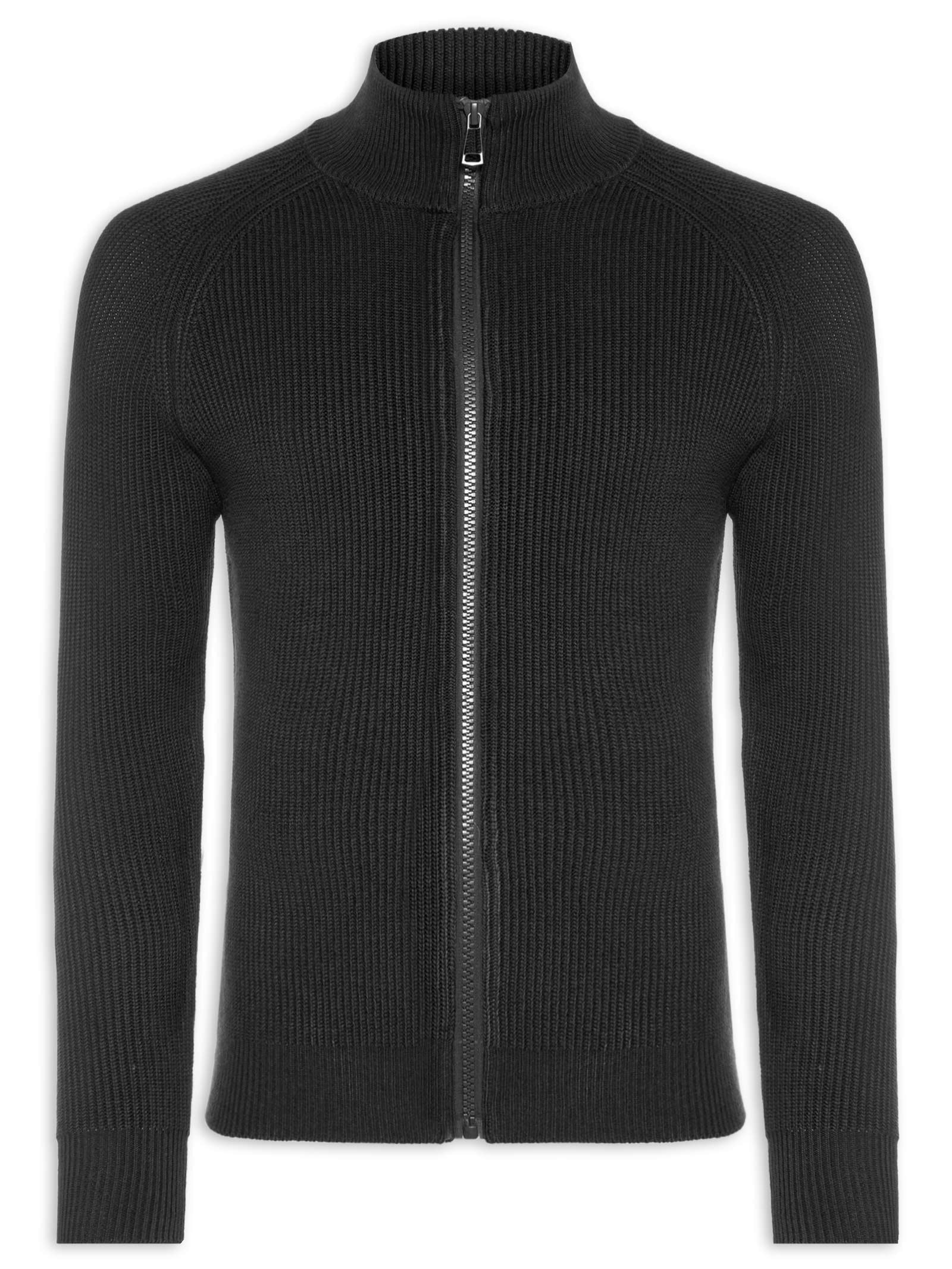 Suéter Tricot Masculino Gola Alta Com Zíper Preto Basiq Men