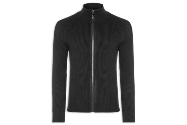 Suéter Tricot Masculino Gola Alta Com Zíper - Preto
