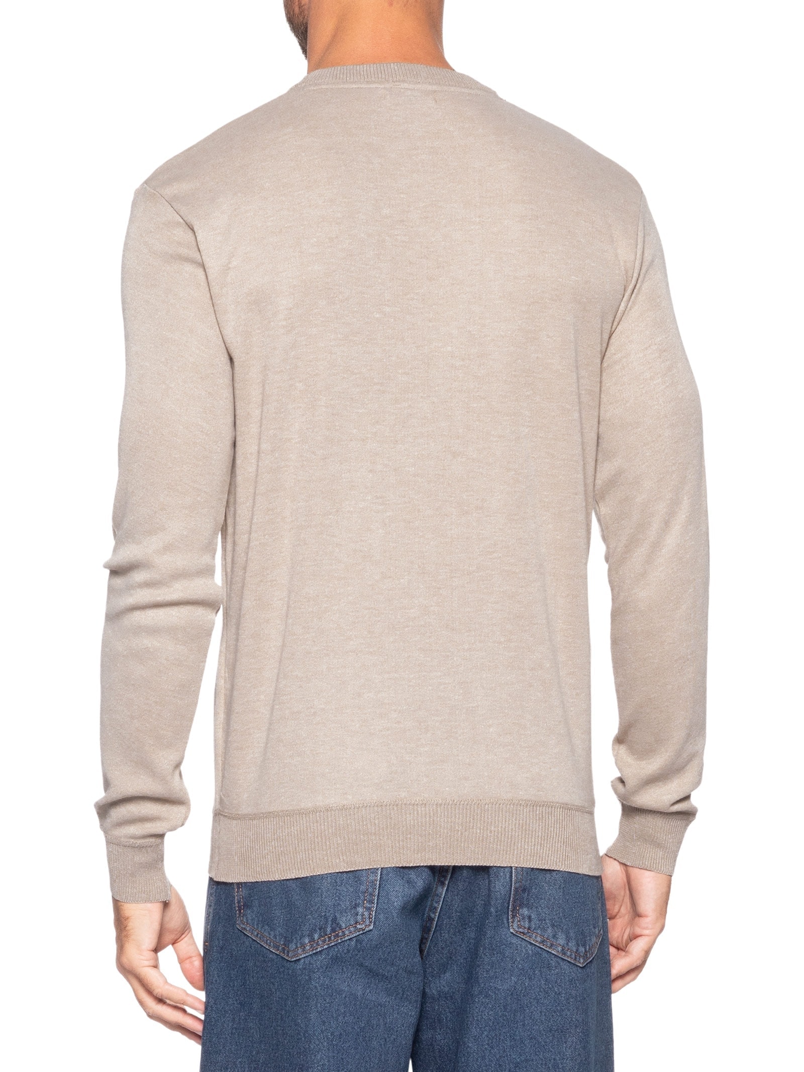 Suéter Tricot Masculino Gola Redonda Bege Basiq Men