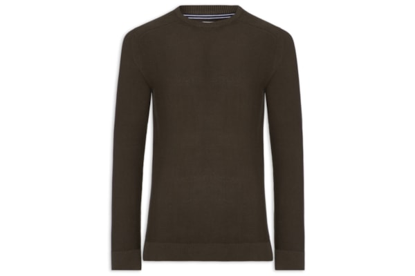 Suéter Tricot Masculino Gola Redonda Det Ombro - Marrom