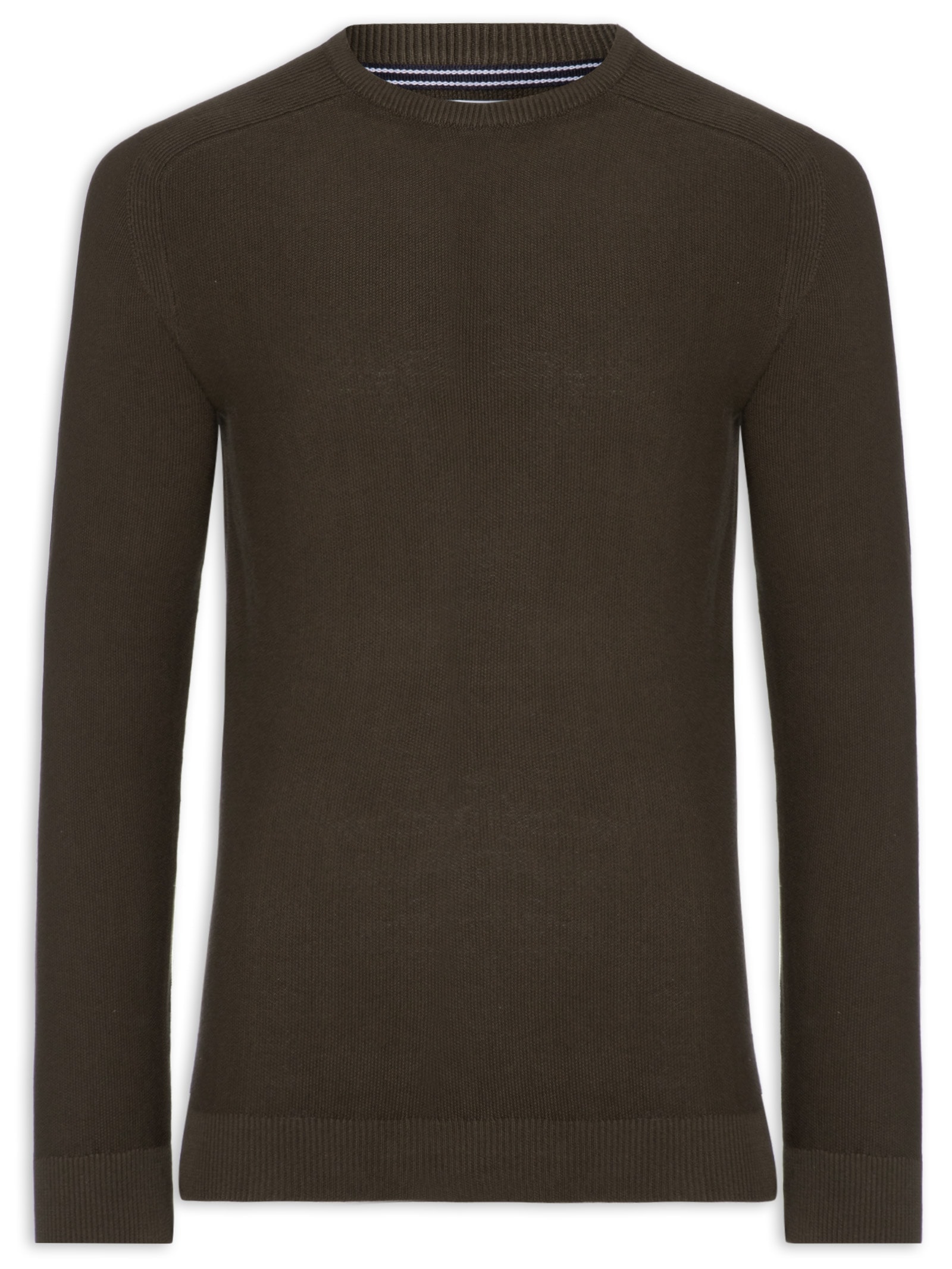Suéter Tricot Masculino Gola Redonda Det Ombro Marrom '2 Essential