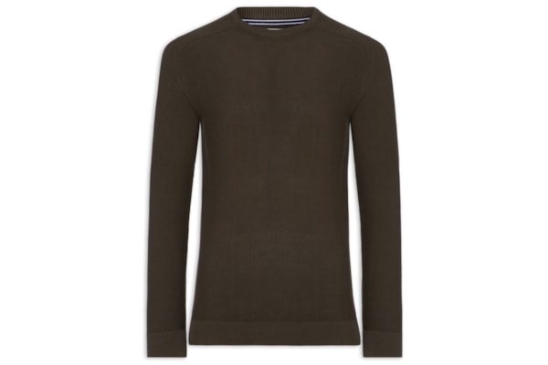 Suéter Tricot Masculino Gola Redonda Det Ombro - Marrom