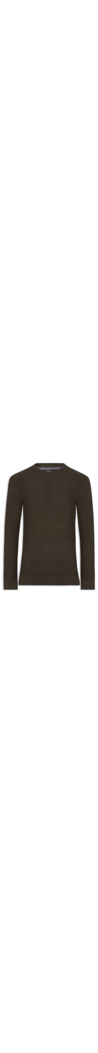 Suéter Tricot Masculino Gola Redonda Det Ombro - Marrom