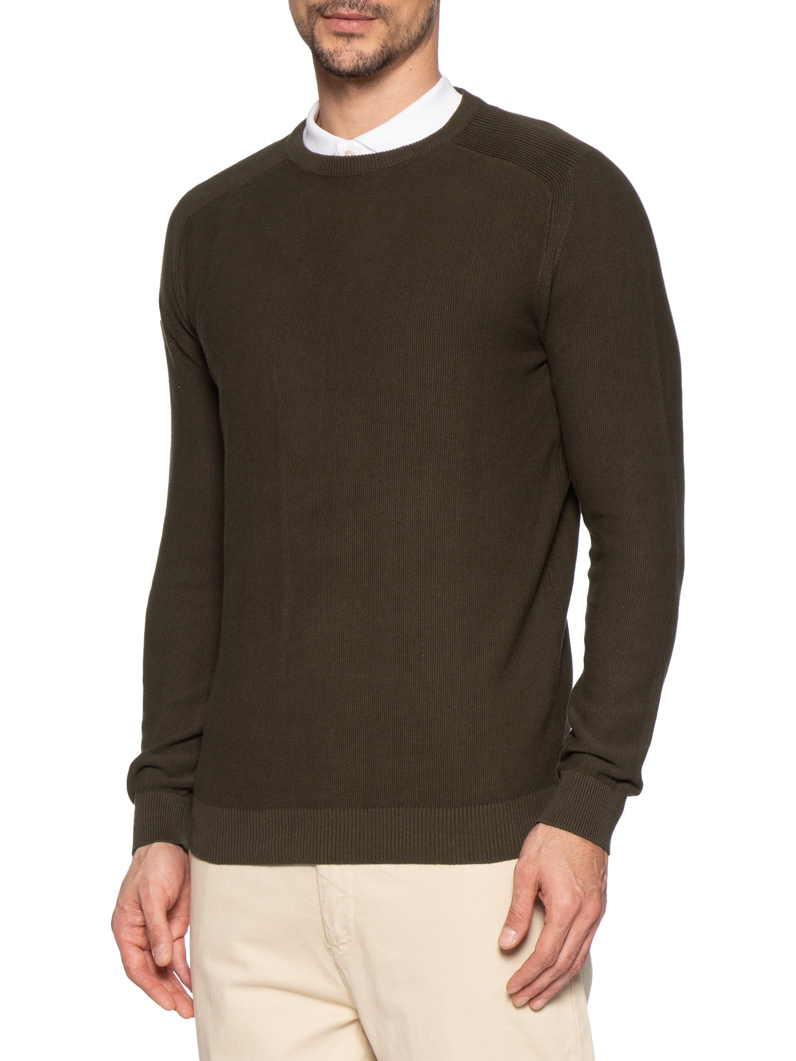 Suéter Tricot Masculino Gola Redonda Det Ombro Marrom '2 Essential