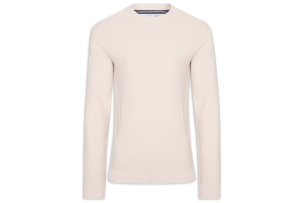 Suéter Tricot Masculino Gola Redonda Det Ombro - Off White