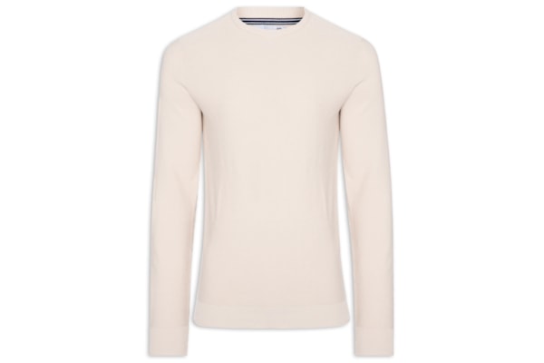 Suéter Tricot Masculino Gola Redonda Det Ombro - Off White