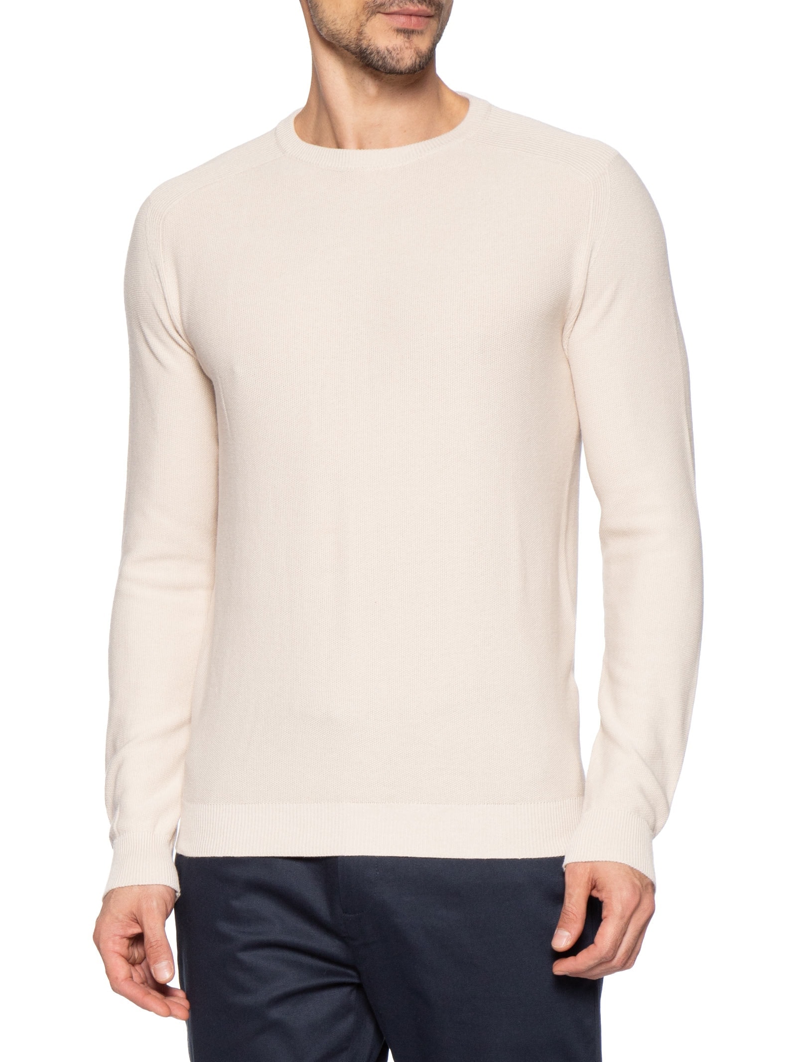 Suéter Tricot Masculino Gola Redonda Det Ombro Off White '2 Essential