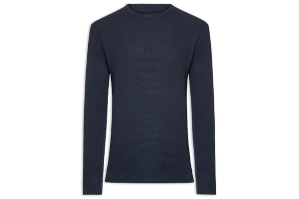 Suéter Tricot Masculino Gola Redonda Texturizada - Azul