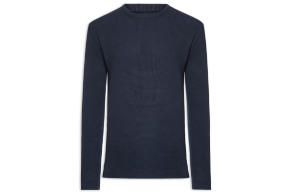 Suéter Tricot Masculino Gola Redonda Texturizada - Azul