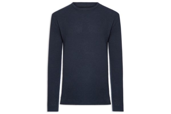Suéter Tricot Masculino Gola Redonda Texturizada - Azul