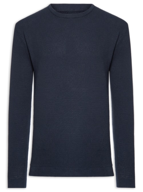 Suéter Tricot Masculino Gola Redonda Texturizada - Azul