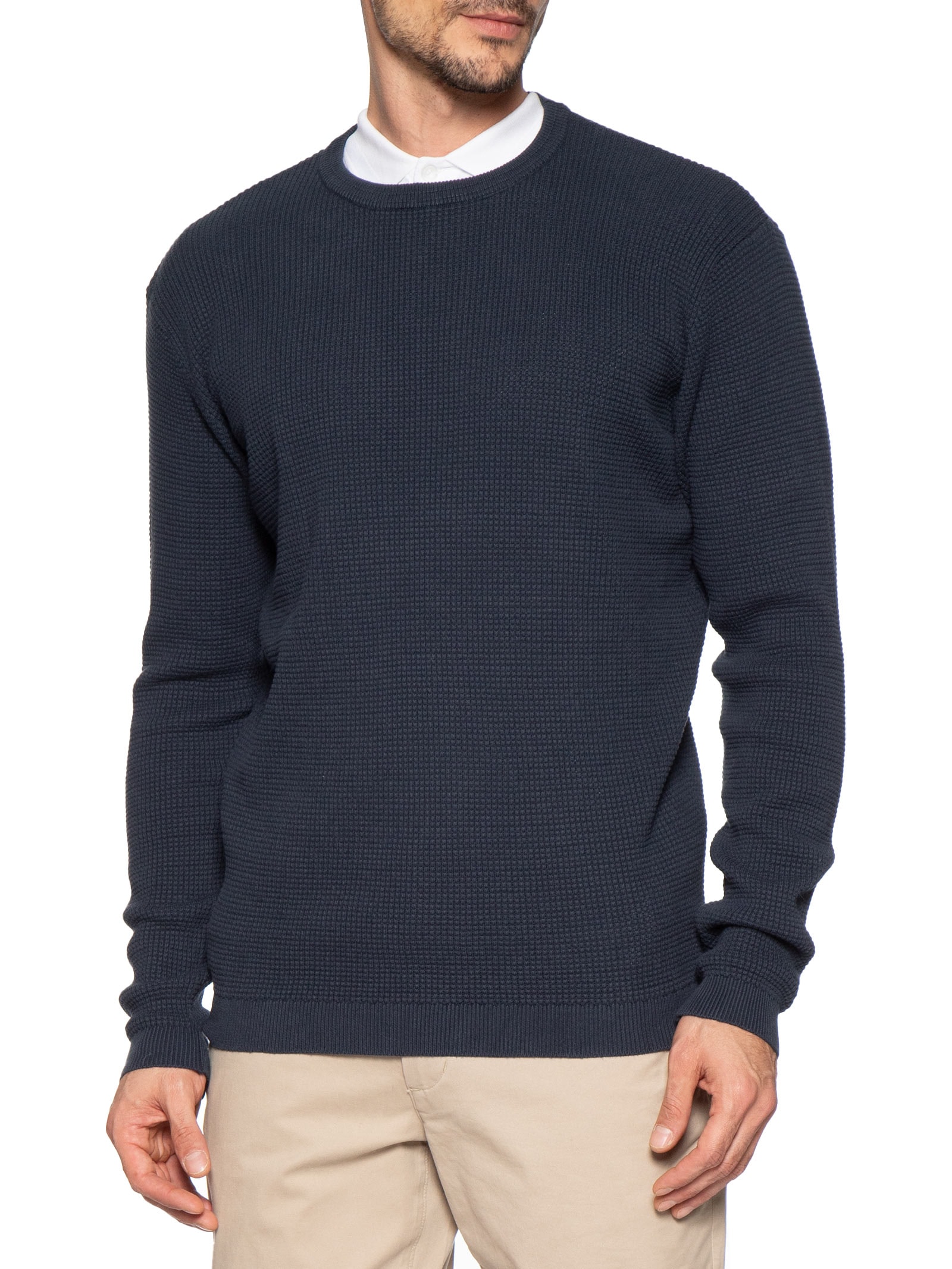 Suéter Tricot Masculino Gola Redonda Texturizada Azul '2 Essential