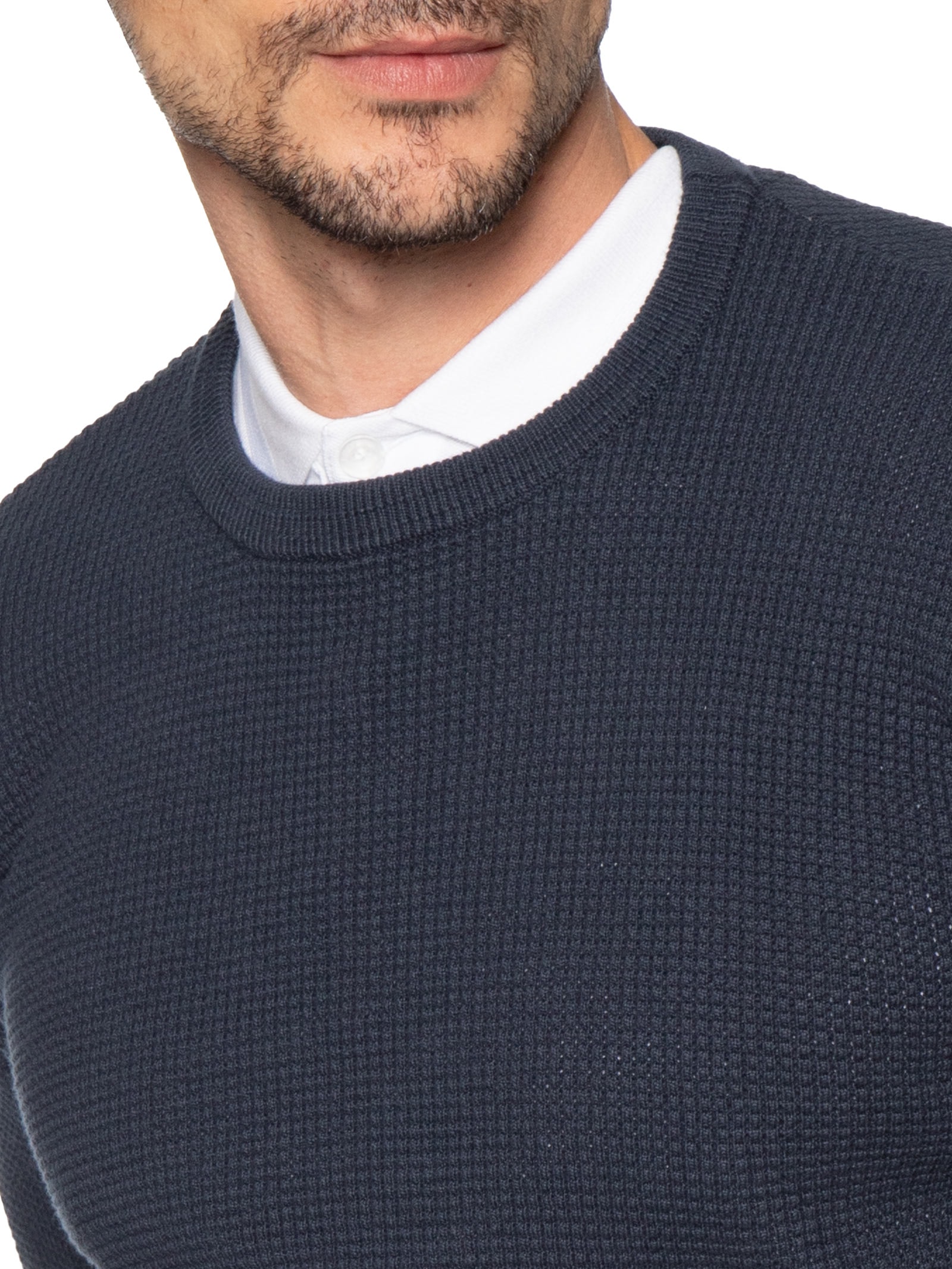 Suéter Tricot Masculino Gola Redonda Texturizada Azul '2 Essential