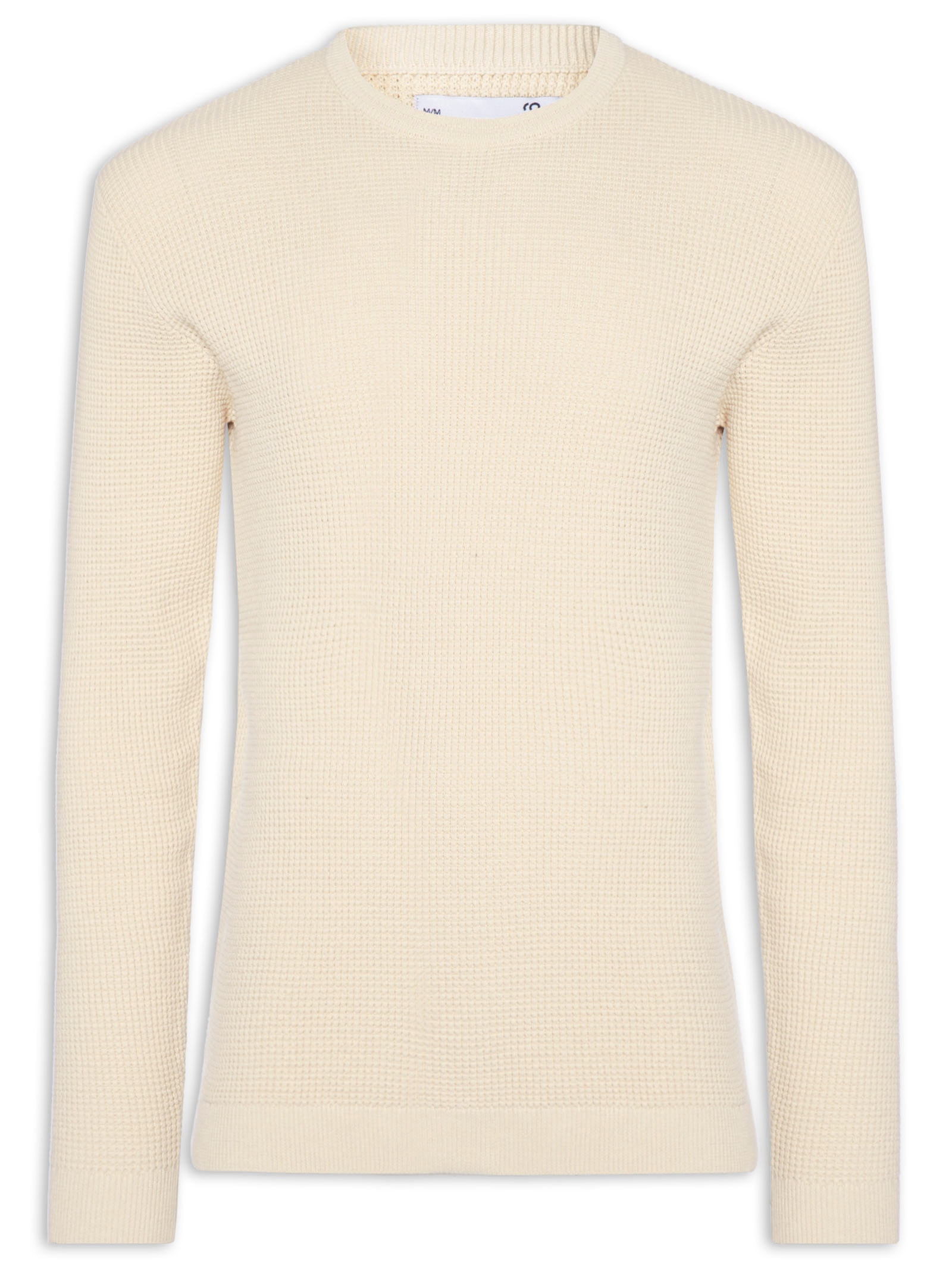 Suéter Tricot Masculino Gola Redonda Texturizada Bege '2 Essential