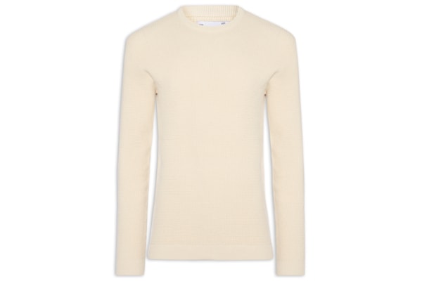 Suéter Tricot Masculino Gola Redonda Texturizada - Bege