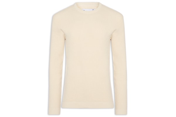 Suéter Tricot Masculino Gola Redonda Texturizada - Bege